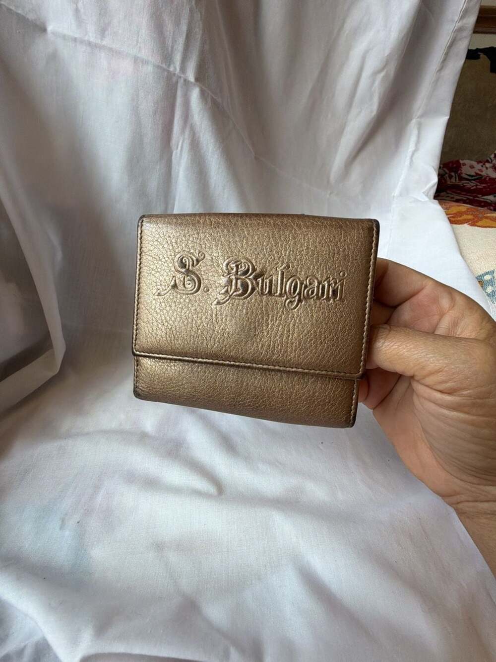 Bvlgari S.Bulgari Metallic Calf Leather Trifold Wallet